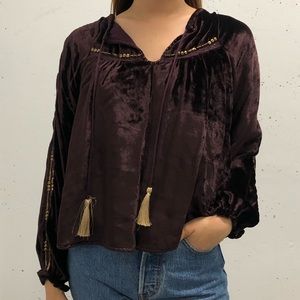 LAURA EGLOFF Eggplant Crushed Velvet Peasant Top